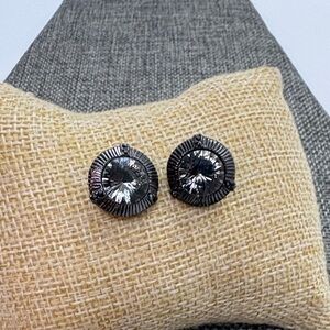 Givenchy Black Metal with Silver tone Crystal Stud Earrings